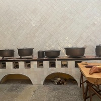 Stove and pots in the kitchen
